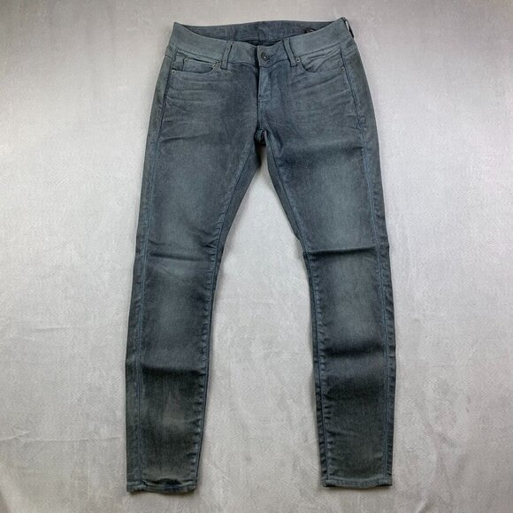 G Star Raw Womens Pants 28 Gray Blue Waxed Jeans 3301 Low Skinny Glitter 28x29 - Picture 1 of 13